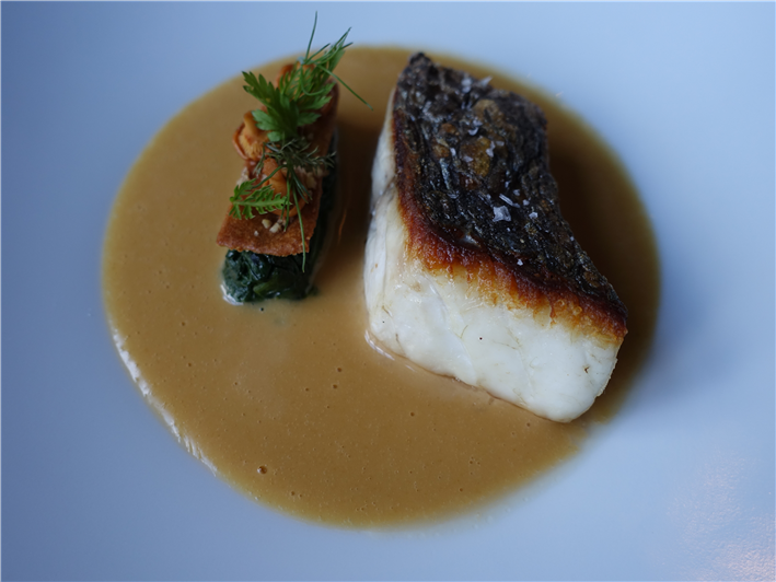 stone bass with sauce Jacqueline